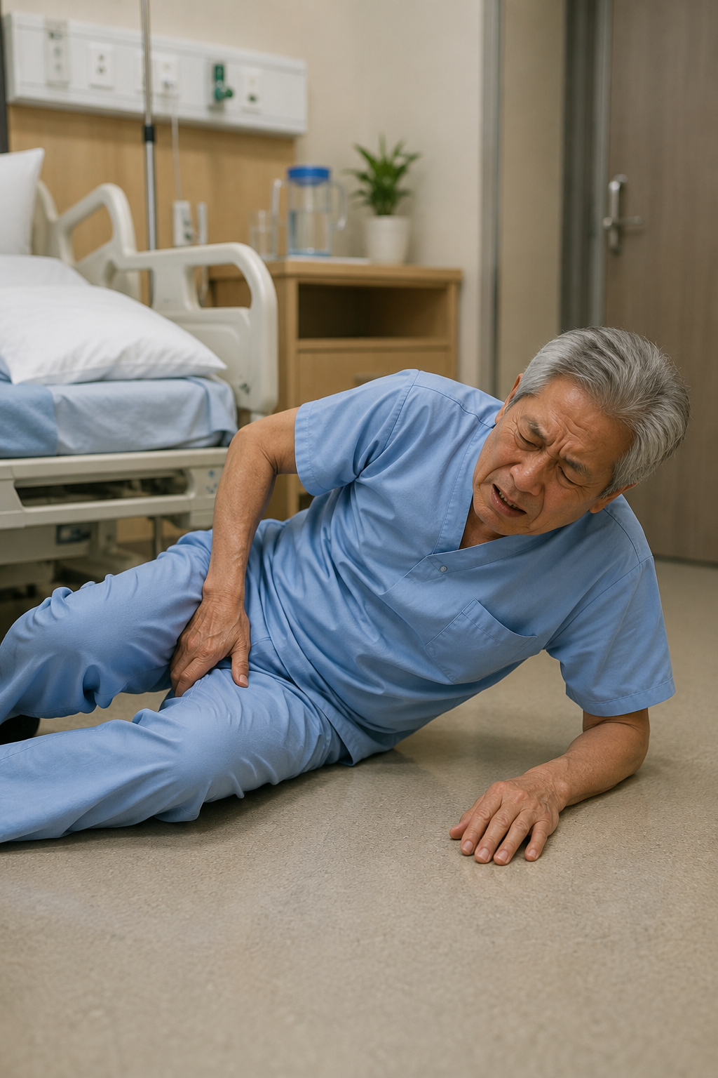 Elderly senior falling from bed — fall prevention for dementia patients