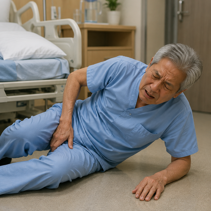Elderly senior falling from bed — fall prevention for dementia patients