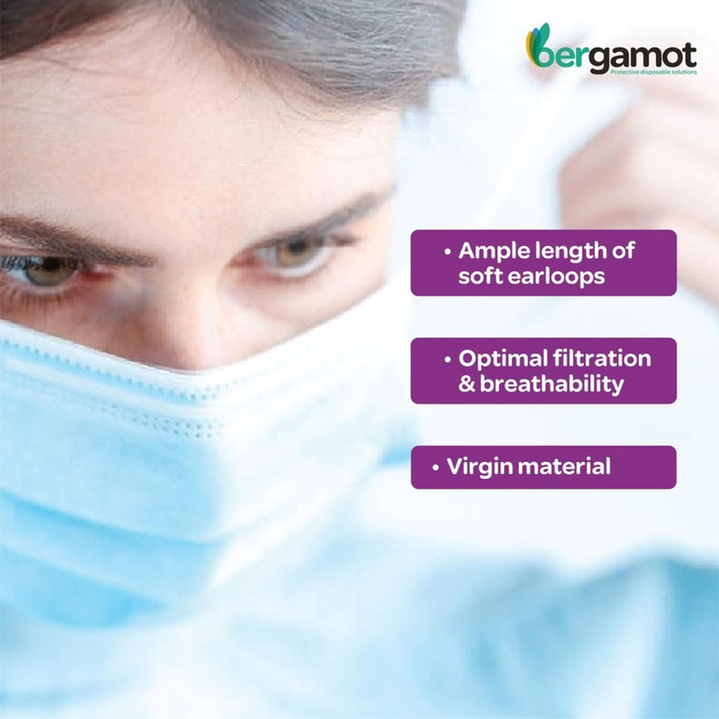 3-Ply Lint Free Surgical Face Mask Earloop (50 Pcs) B0501 | Bergamot