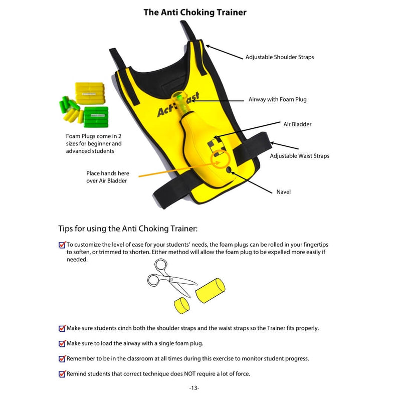 Act+Fast Anti Choking Trainer for kids with optional back slap pad Yellow