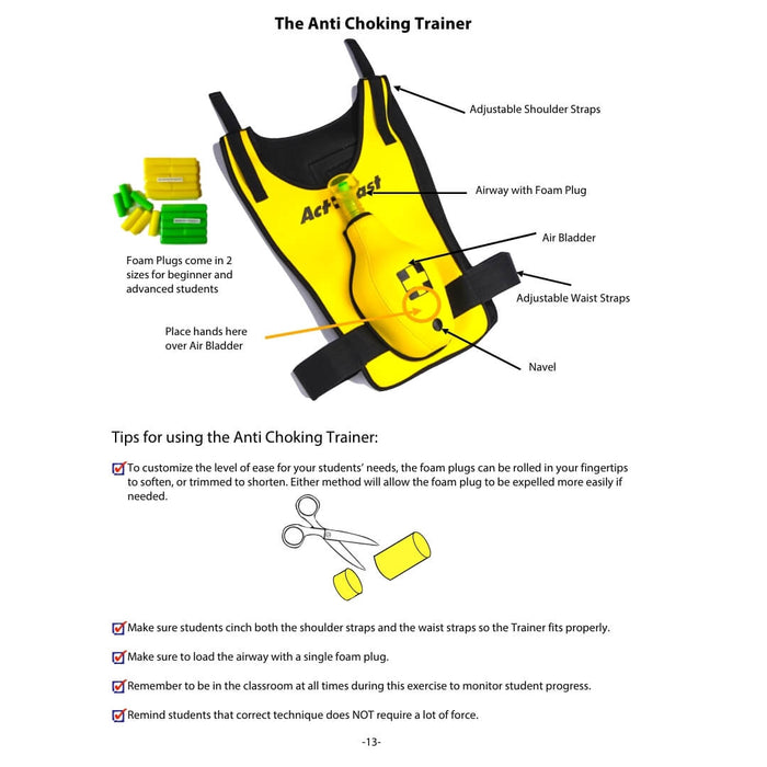 Act+Fast Anti Choking Trainer for kids with optional back slap pad Yellow