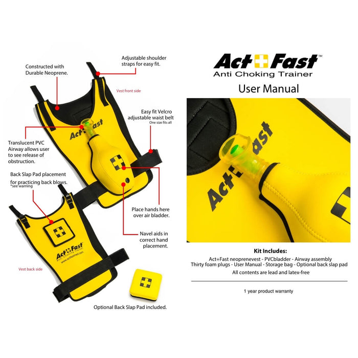 Act+Fast Anti Choking Trainer for kids with optional back slap pad Yellow