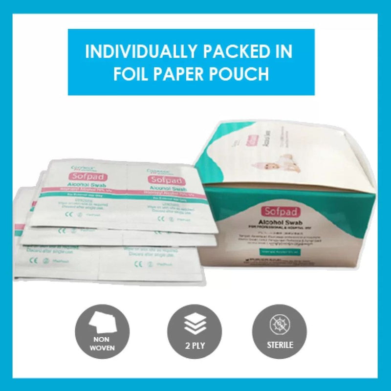 Alcohol Swab Pad 75% Alcohol Wipes |  Sofpad (100pcs/box) [EXP: 30 NOV 2026]