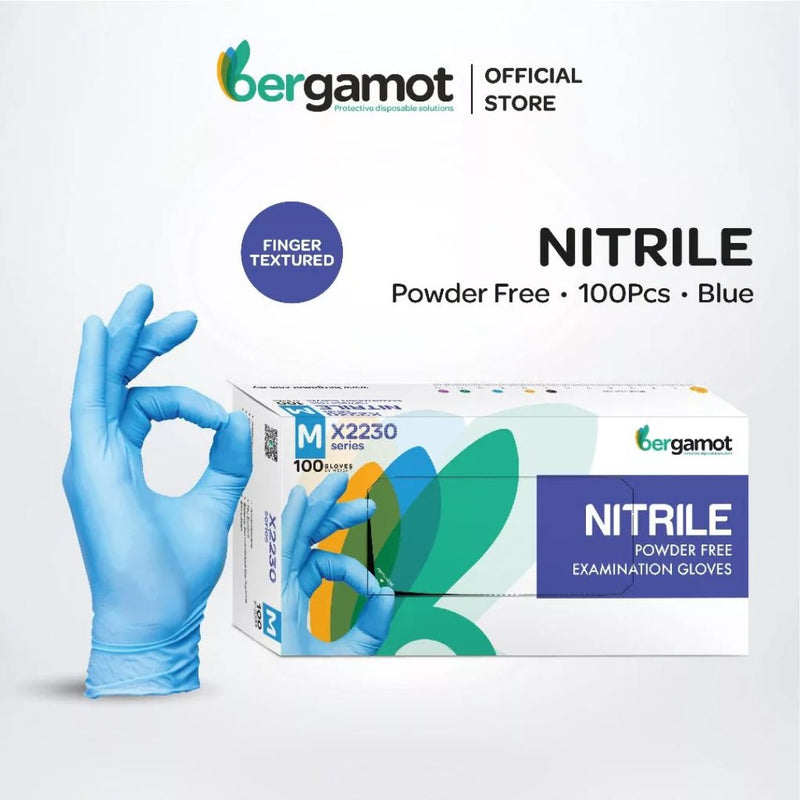 Sarung Tangan Pemeriksaan Bebas Serbuk Nitril Biru Bergamot 100's