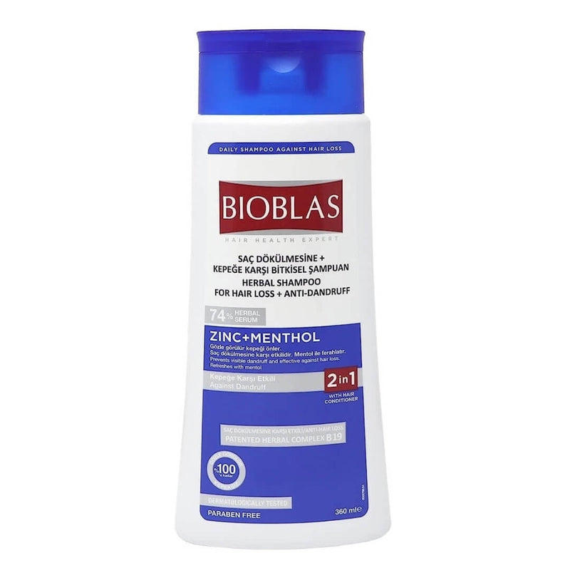 [New Arrival] BIOBLAS Herbal Shampoo For Hair Loss + Anti-Dandruff | Against Dandruff | ZINC+MENTHOL (360ML)
