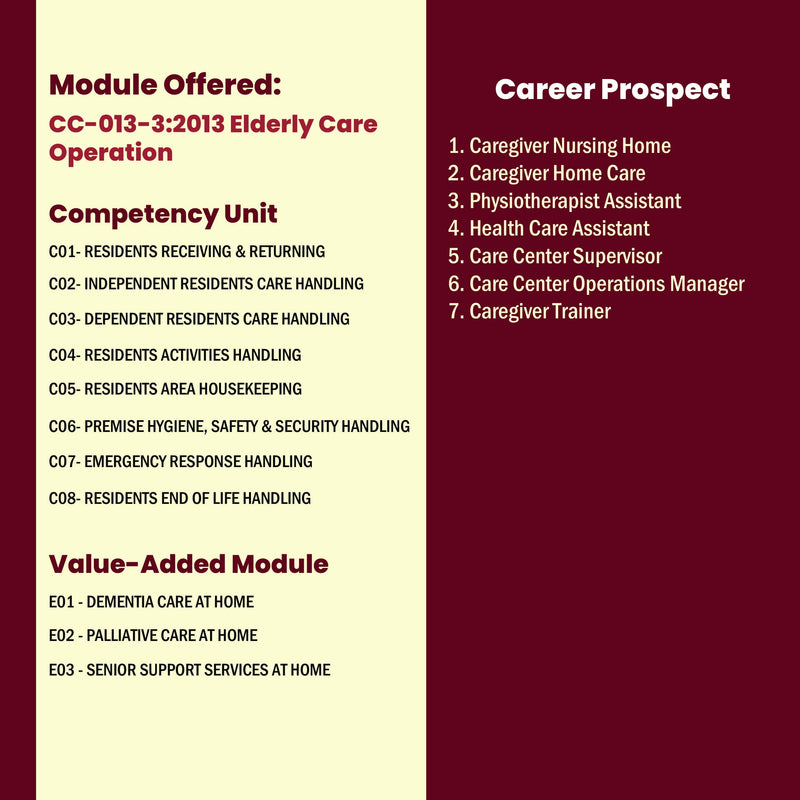 Program Malaysian Skills Certificate SKM Elderly Care Centre Operation (CC-013-3:2013)