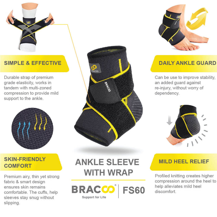 Ankle Airy Sleeve Breathable & 4-way stretch with Wrap (Piece) FS60 | BRACOO