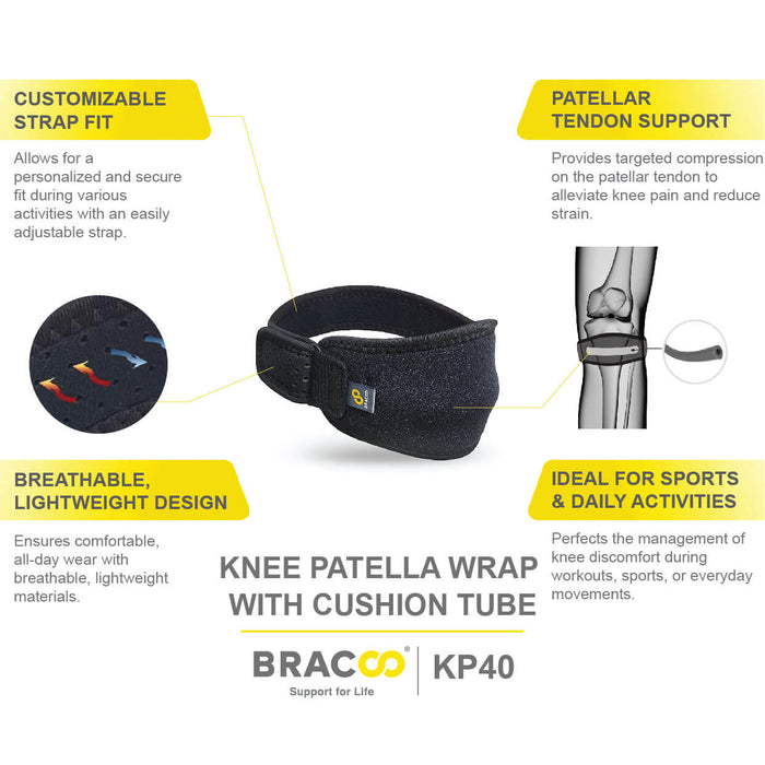 Knee Patella Fulcrum Wrap Easyfit with Cushion Tube KP40 | BRACOO