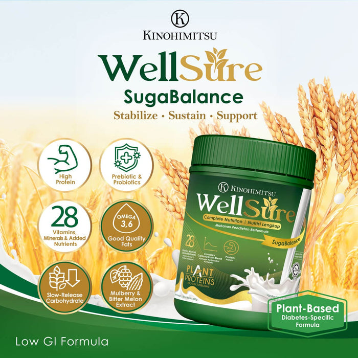 WellSure SugaBalance 850g (Diabetics formula)(Plant Based Complete Nutrition) | Kinohimitsu