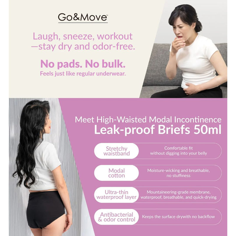 Leak-proof incontinence underwear with 50ml absorbency capacity