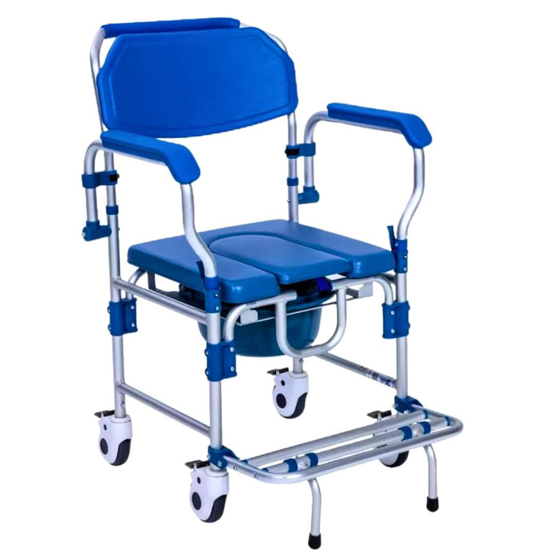 Mobile Aluminium Shower & Commode With Swingback Armrest and Footrest