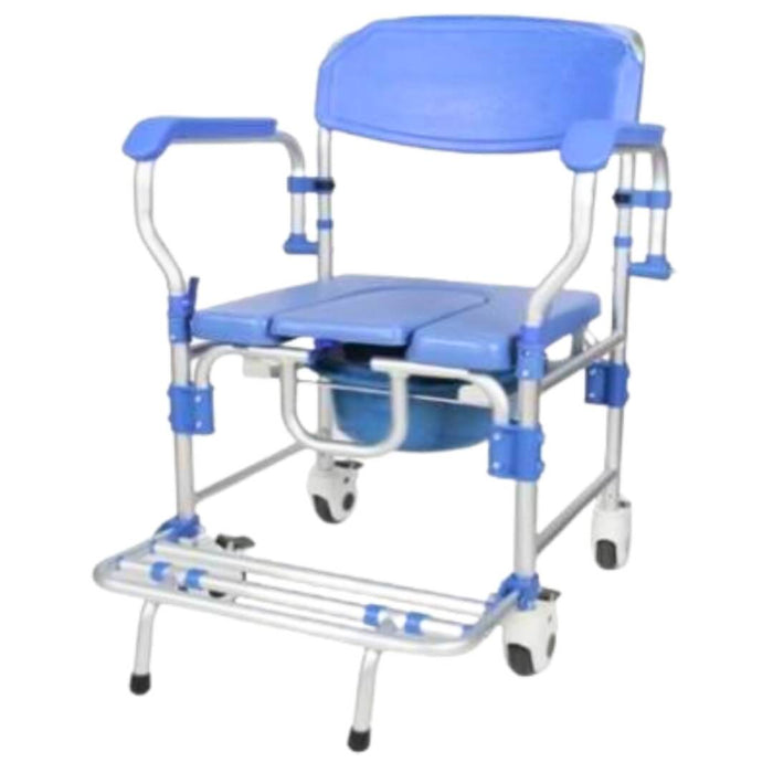 Mobile Aluminium Shower & Commode With Swingback Armrest and Footrest