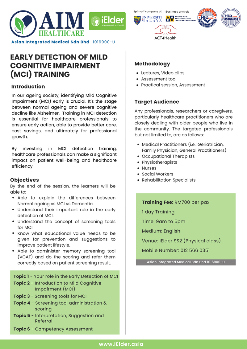 [HRD Corp Claimable] ACT4Health Early Detection of Mild Cognitive Impairment (MCI) training among Pharmacists