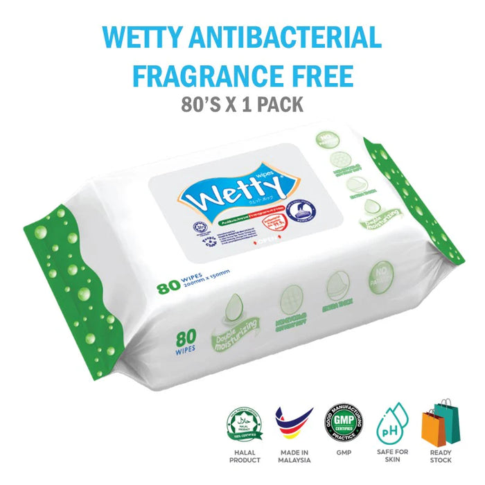 Wetty Antibacterial Wet Wipes Tissue - Fragrance Free / Fragrance (80 pcs/pack)