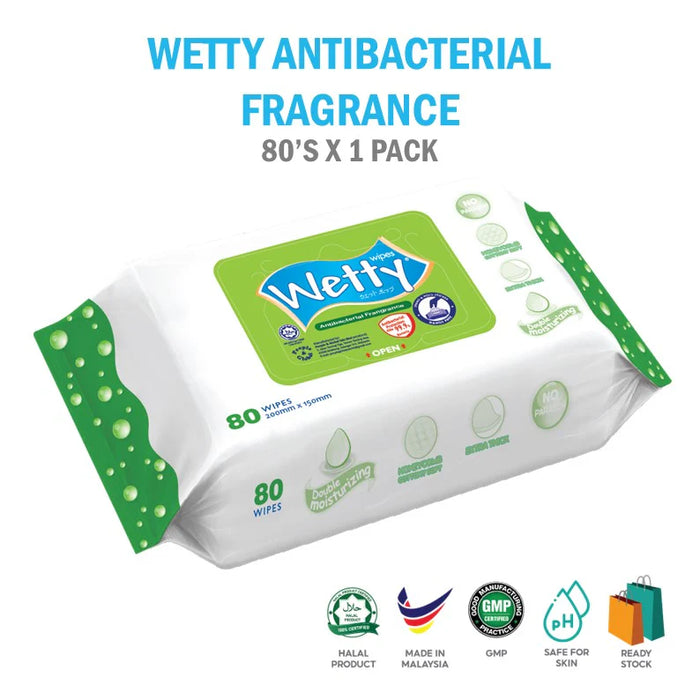 Wetty Antibacterial Wet Wipes Tissue - Fragrance Free / Fragrance (80 pcs/pack)