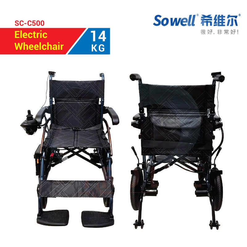 Ultra Lightweight Travel Electric Wheelchair (SC-C500) with Nursing Rear Controller & User Joystick Controller | SOWELL