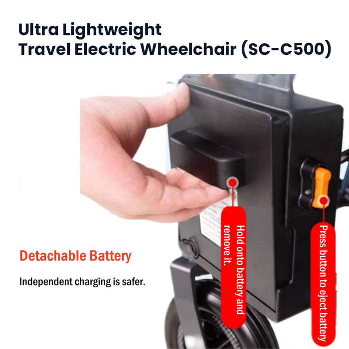 Ultra Lightweight Travel Electric Wheelchair (SC-C500) with Nursing Rear Controller & User Joystick Controller | SOWELL