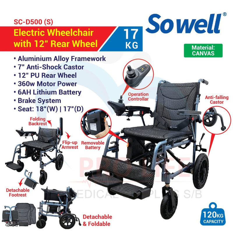 Electric Wheelchair with 12" Rear Wheel SC-D500 (S)