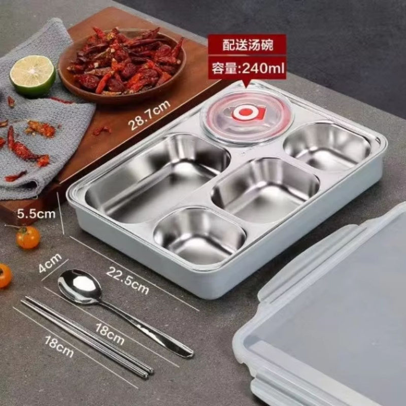 Stainless Steel 5-Compartment Lunch Meal Tray for Nursing Homes