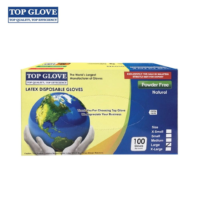 Top Glove Latex Disposable Glove, Powder Free, Natural Color (100 Pcs Per Box)