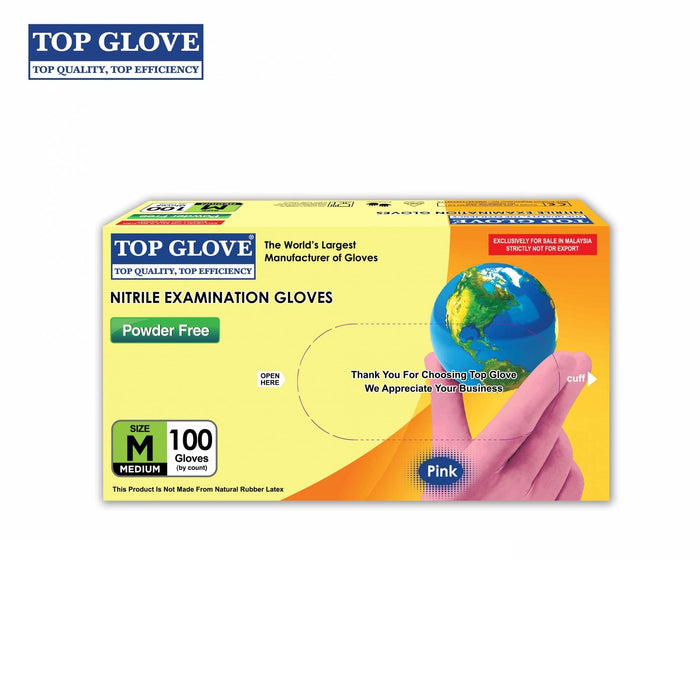 Top Glove Nitrile Examination Glove, Powder Free, Pink (100 Pcs Per Box, Medical Grade)