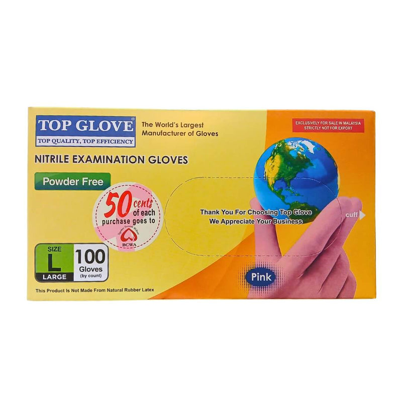Top Glove Nitrile Examination Glove, Powder Free, Pink (100 Pcs Per Box, Medical Grade)