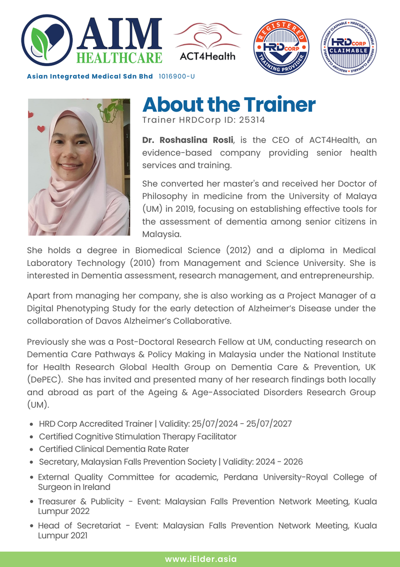 [HRD Corp Claimable] ACT4Health Falls Risk Assessment Training among Senior Care Home Caregiver  (14 August 2025)