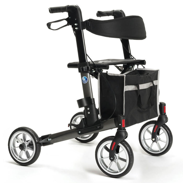 Lightweight, Foldable 4-Wheel Aluminium Rollator with Parking Brake | Vermeiren Quava Grey