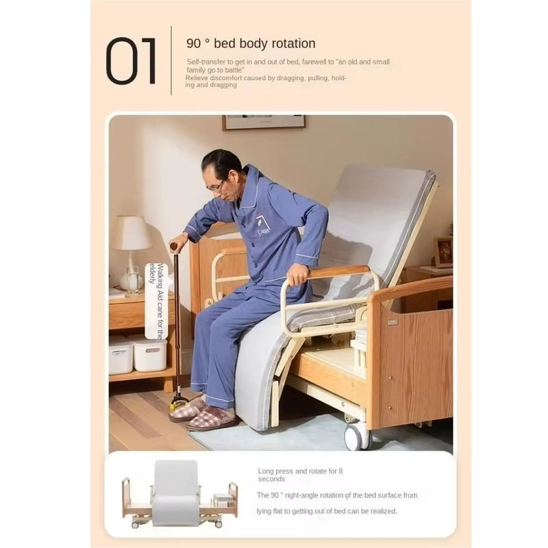 Electric Wooden 5 Function Rotation Home Care Bed with mattress