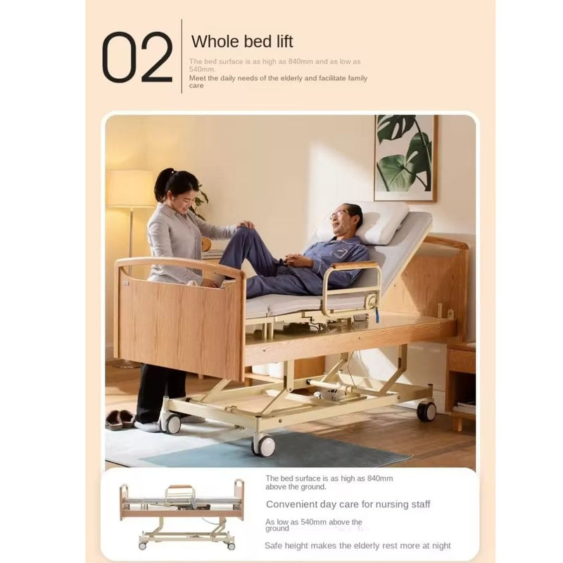 Electric Wooden 5 Function Rotation Home Care Bed with mattress