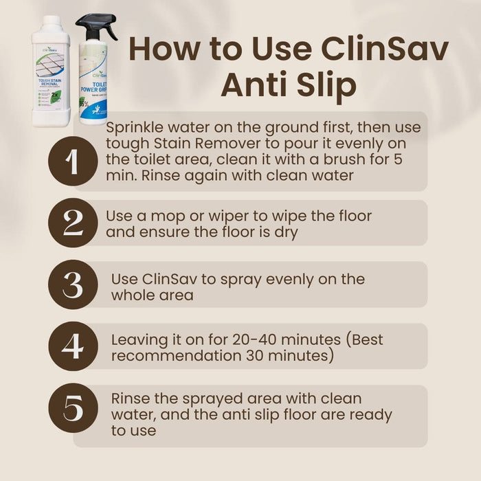 ClinSav DIY Nano Transparent Anti Slip Toilet Spray + FREE Tough Stain Removal Liquid (INCREASES GRIP FOR SLIPPERY FLOORS up to 95%)