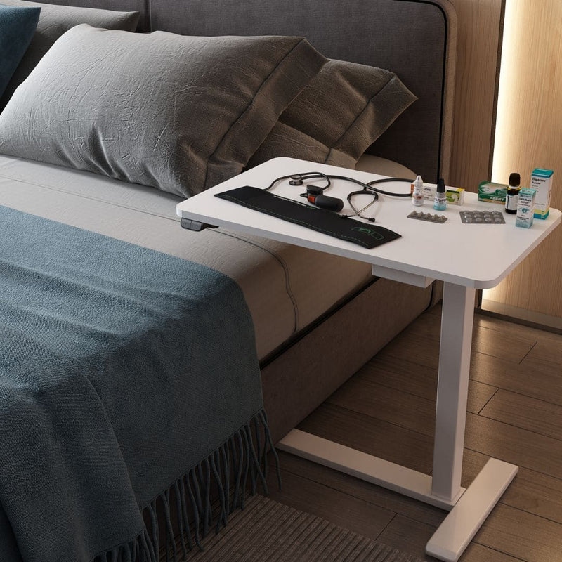 Mobile Electric Height-Adjustable Overbed Table, white | iElder
