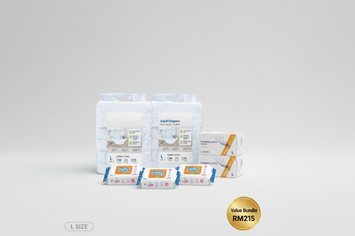 Incontinence Care Bundle L Size - 2 Adult Diapers L, 2 Examination Gloves, 3 Wet Wipes - Save RM10.10