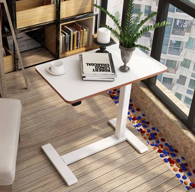 Meja Overbed Boleh Laras Ketinggian Elektrik Mudah Alih, putih | iElder 