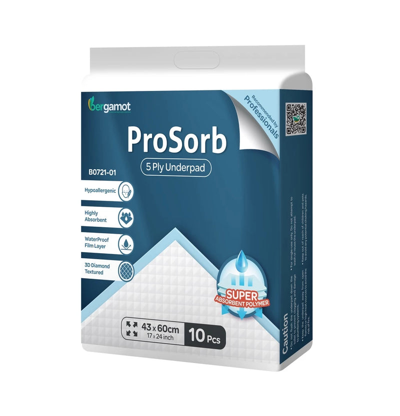 BERGAMOT Ecosorb 4 Ply & Prosorb 5 Ply Wee Wee Pad | Underpad (10 Pcs) B0711/B0721