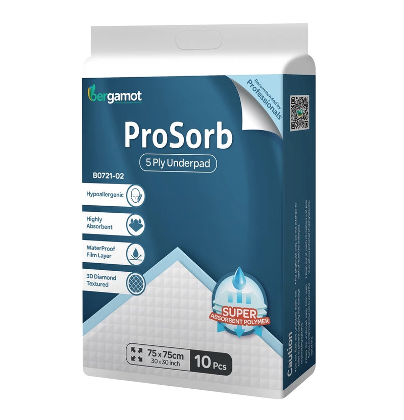 BERGAMOT Ecosorb 4 Ply & Prosorb 5 Ply Wee Wee Pad | Underpad (10 Pcs) B0711/B0721