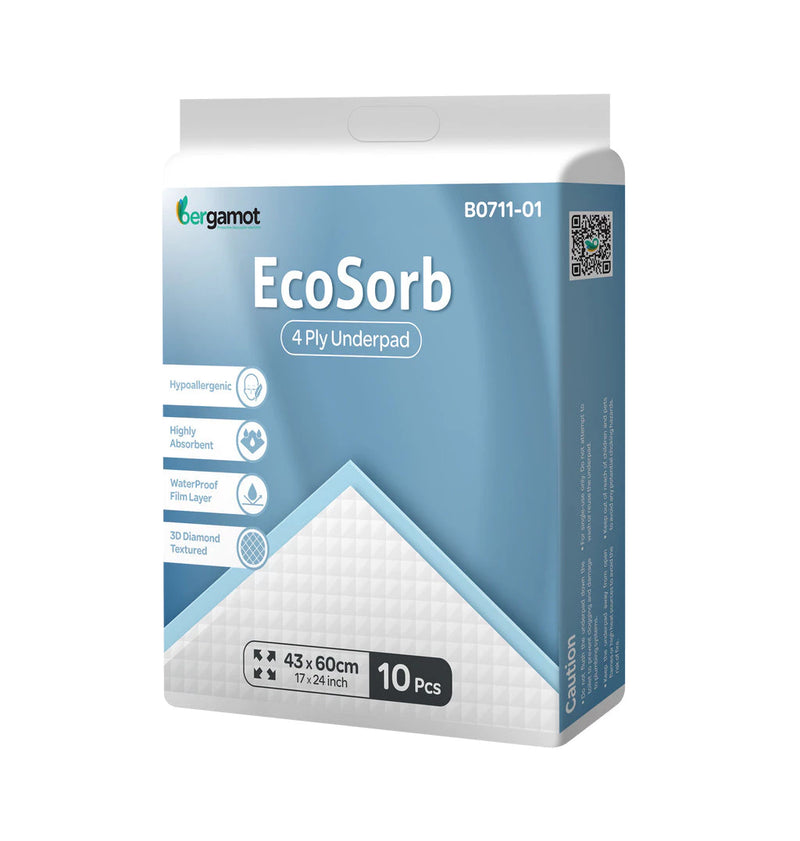 BERGAMOT Ecosorb 4 Ply & Prosorb 5 Ply Wee Wee Pad | Underpad (10 Pcs) B0711/B0721