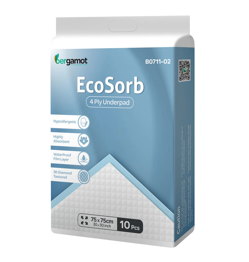 BERGAMOT Ecosorb 4 Ply & Prosorb 5 Ply Wee Wee Pad | Underpad (10 Pcs) B0711/B0721
