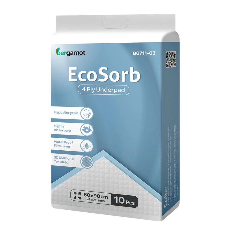 BERGAMOT Ecosorb 4 Ply & Prosorb 5 Ply Wee Wee Pad | Underpad (10 Pcs) B0711/B0721
