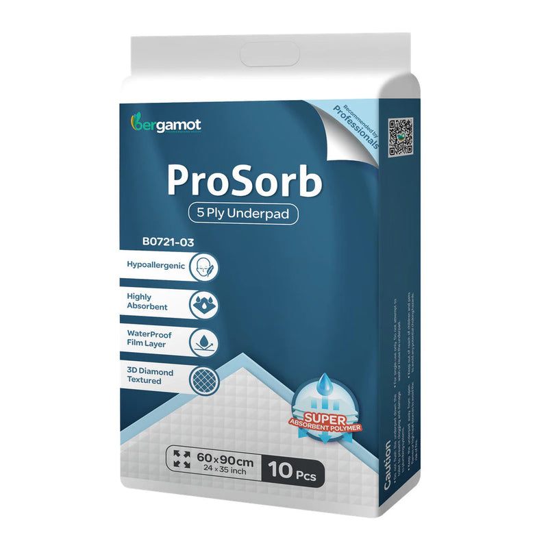 BERGAMOT Ecosorb 4 Ply & Prosorb 5 Ply Wee Wee Pad | Underpad (10 Pcs) B0711/B0721