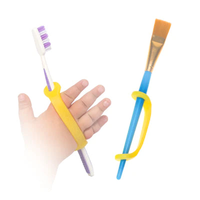 EazyHold 硅胶自适应辅助器具，适用于手部活动受限、脑瘫、中风的个人（黄色两件装 4 英寸） 
