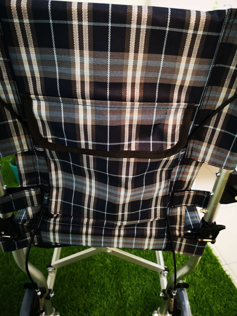 Blue Check Pattern Aluminium Transit Wheelchair with Carry Bag 9kg (16") - Asian Integrated Medical Sdn Bhd (ielder.asia)
