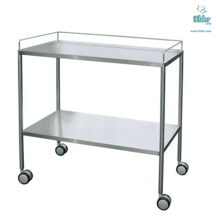 [Pre-order]2 Tier Hospital Stainless Steel Instrument Trolley with Guardrail | Arata