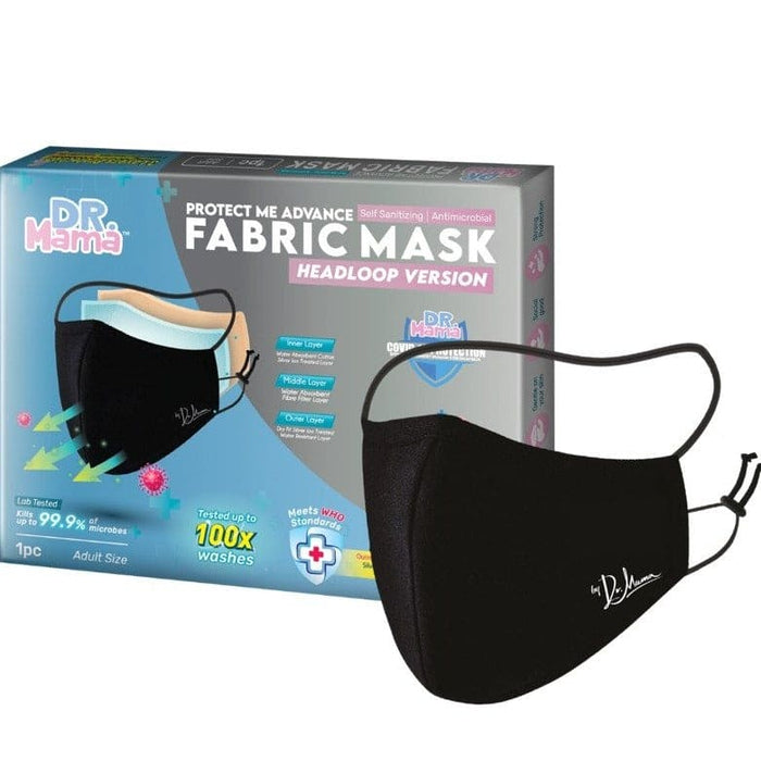 Dr. Mama Protect Me ADVANCE Fabric Anti-COVID Face Mask Version 5 HEADLOOP Hijab Black (ADULT) Water Resistant Layer