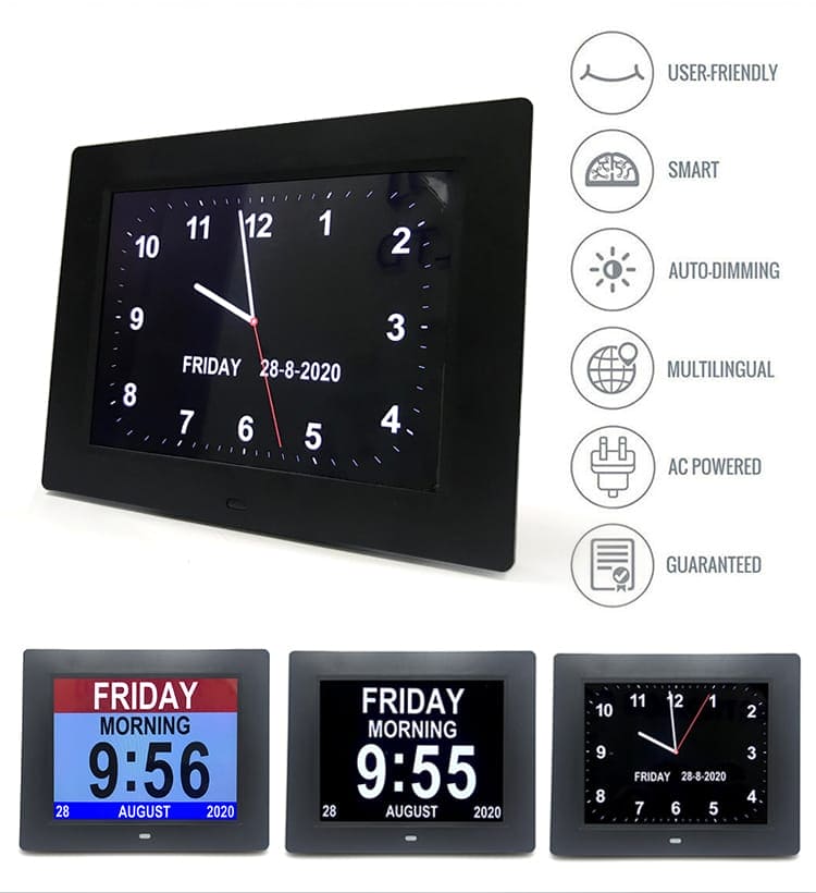 8" Digital Calendar Day Clock - Orientation Dementia Clock