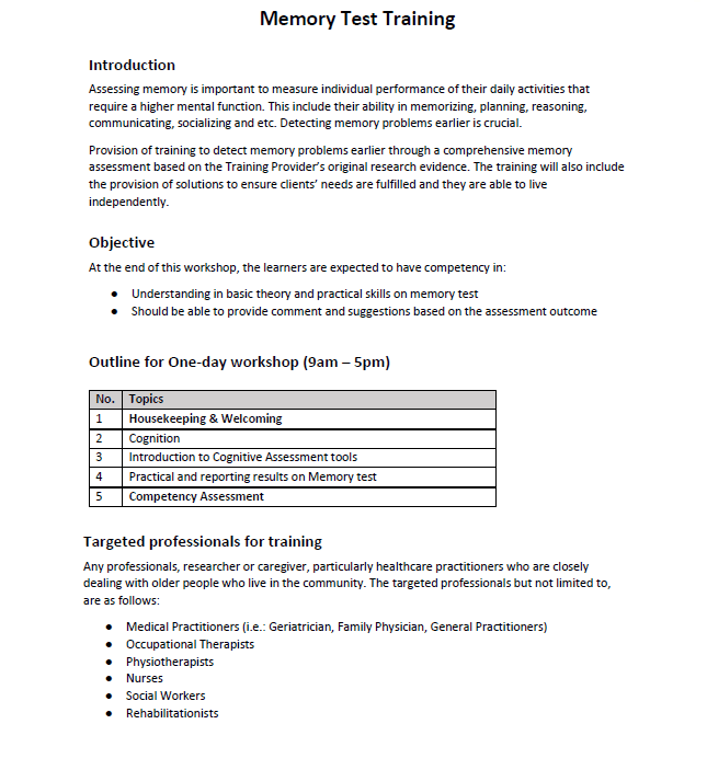 Memory Test (Dementia)