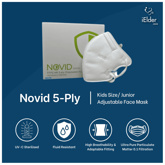 Novid NR 5 层一次性呼吸器面罩青少年尺寸 N95（每盒 20 片）[EXP: 2024 年 11 月]