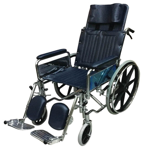 Chrome Steel Reclining Wheelchair (Detachable Armrests, Elevating Footrests, 25kg, 18") - Asian Integrated Medical Sdn Bhd (ielder.asia)