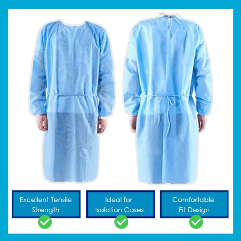 Isolation Gown, With Cuff, Water Repellent, PP+PE, 42gsm, 10pcs/pak