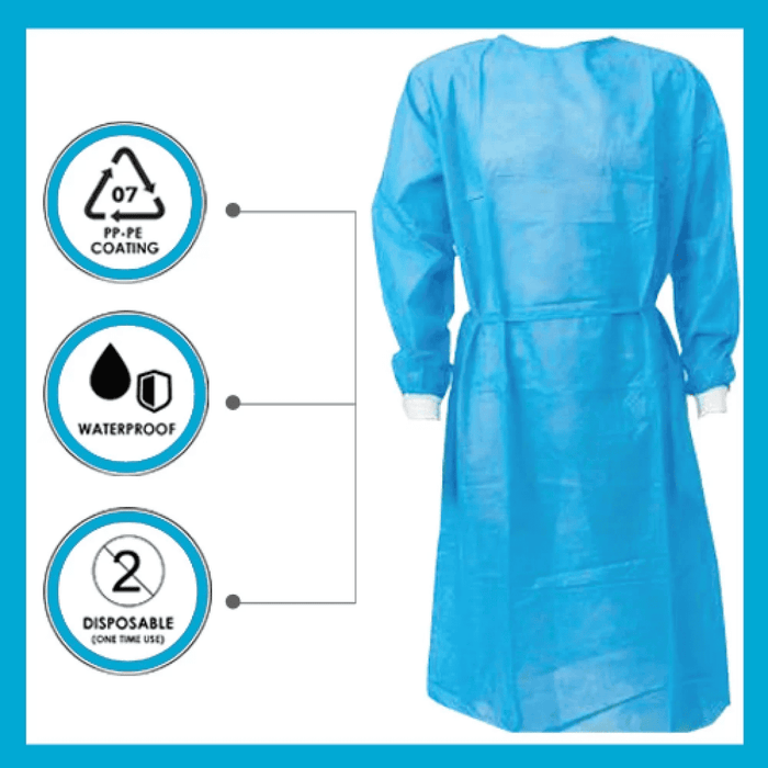 Isolation Gown, With Cuff, Water Repellent, PP+PE, 42gsm, 10pcs/pak